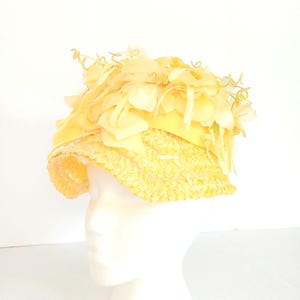 Vintage Yellow Floral Bucket Hat: Chiffon Flowers & Hat Pin