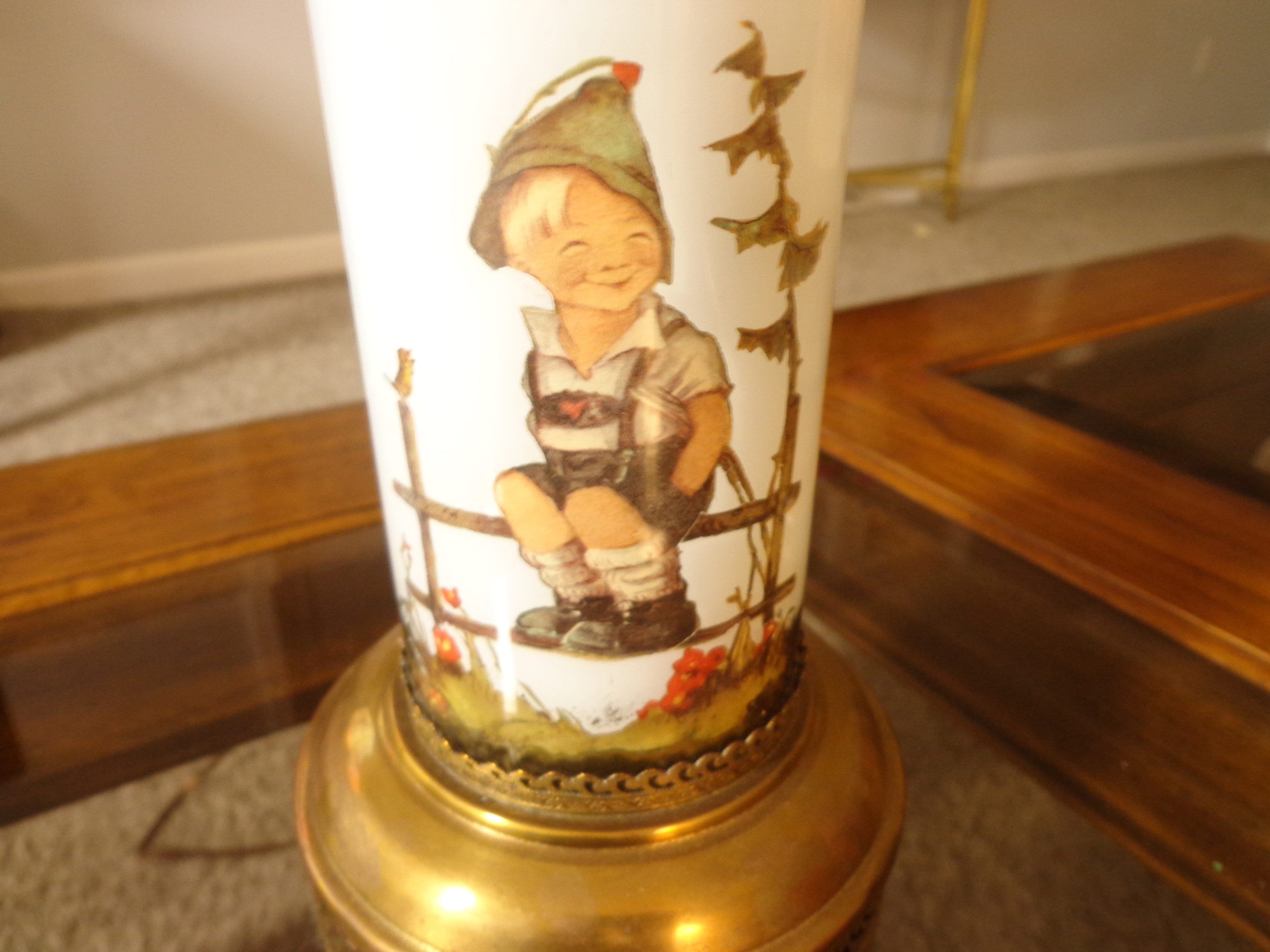 Hummel Lamp Hummel Prints under Cylinder Glass Table Lamp Etsy