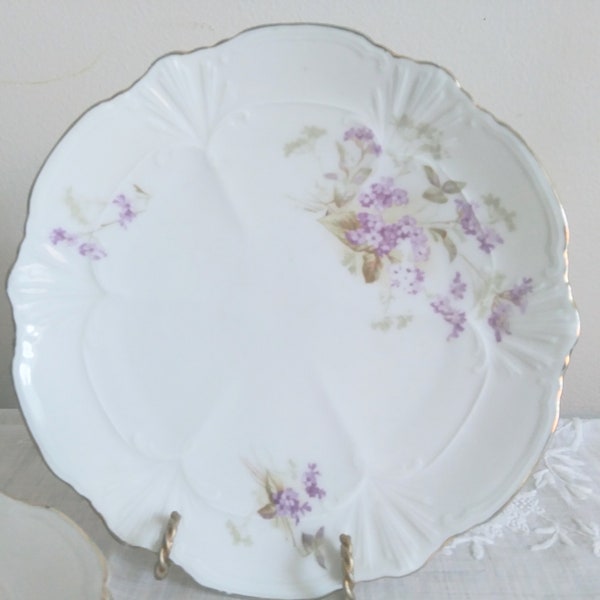 Vintage Weimar Germany Set of 3 China Dessert Plates with Delicate Purple Floral design and Embossed China Design