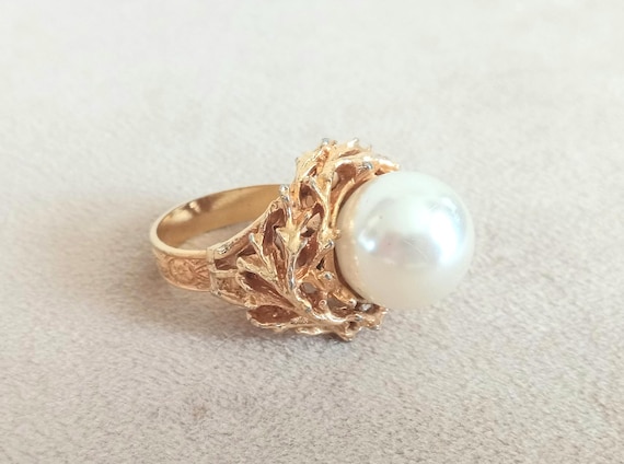 Ornate Gold Tone Statement Ring: Adjustable Faux … - image 1