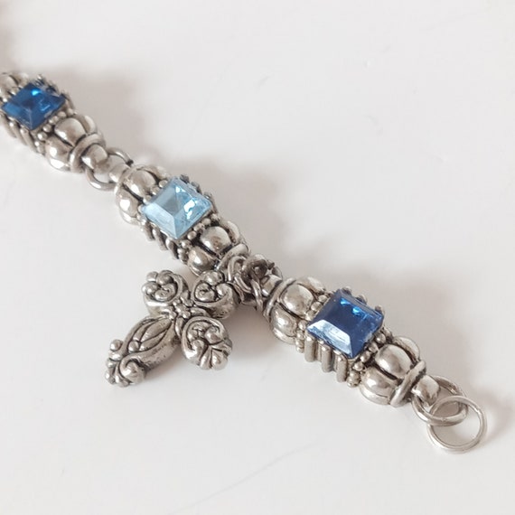 Vintage Sterling Silver Cross Charm Link Bracelet… - image 2