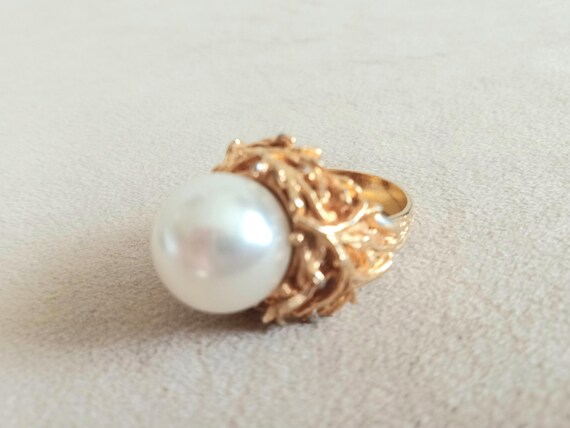 Ornate Gold Tone Statement Ring: Adjustable Faux … - image 8