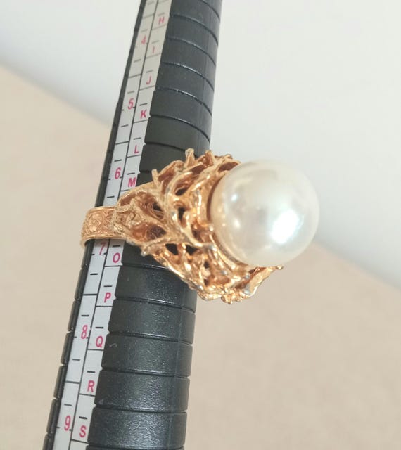 Ornate Gold Tone Statement Ring: Adjustable Faux … - image 9