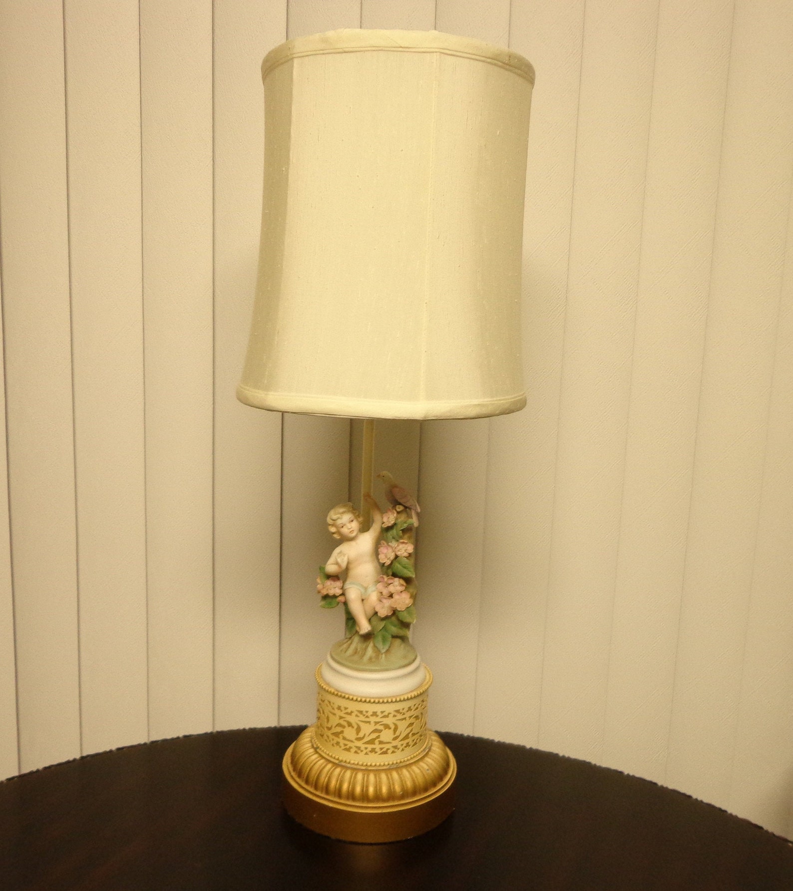 Fine Porcelain Cherub Table Lamp Cherub in a Tree with Dove Etsy