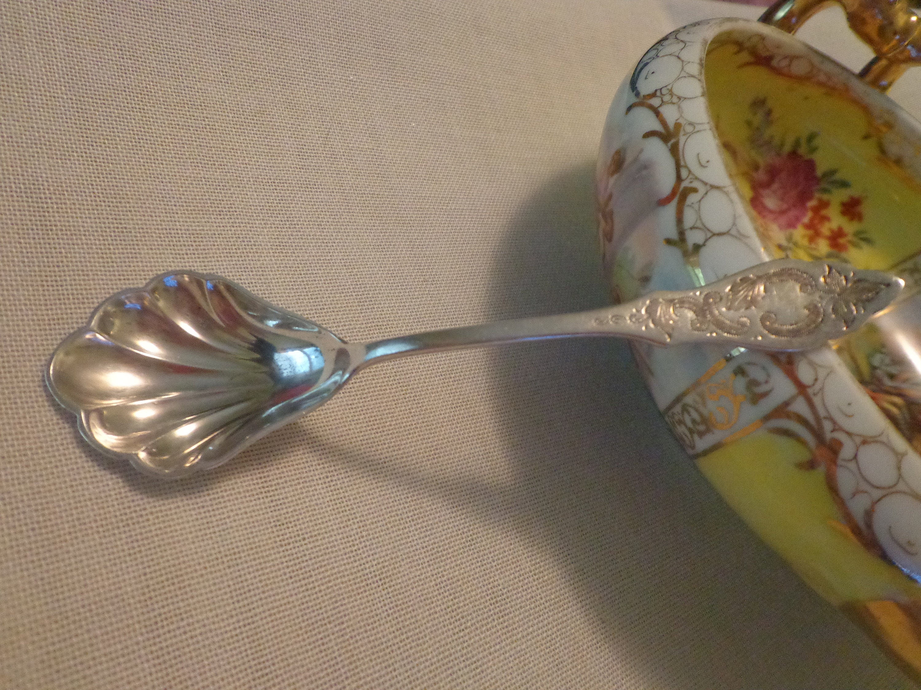 German Hanseat 90 Hand Engraved Silver Plate Sugar Spoon Shell