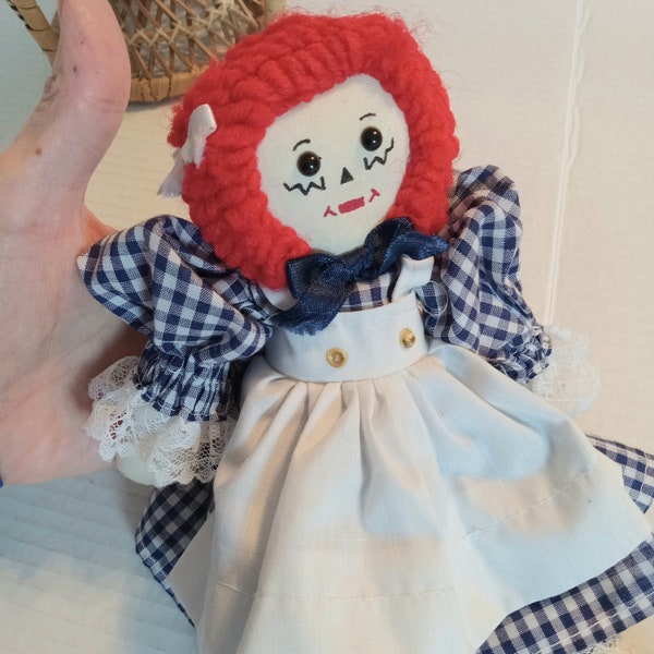 Vintage Handmade Raggedy Ann Doll Beautiful Small Folk Art Rag Doll 12"