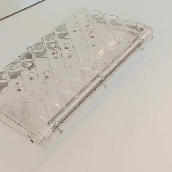 Vintage 1950’s Clear Lucite Clutch Purse Pave Dia… - image 5