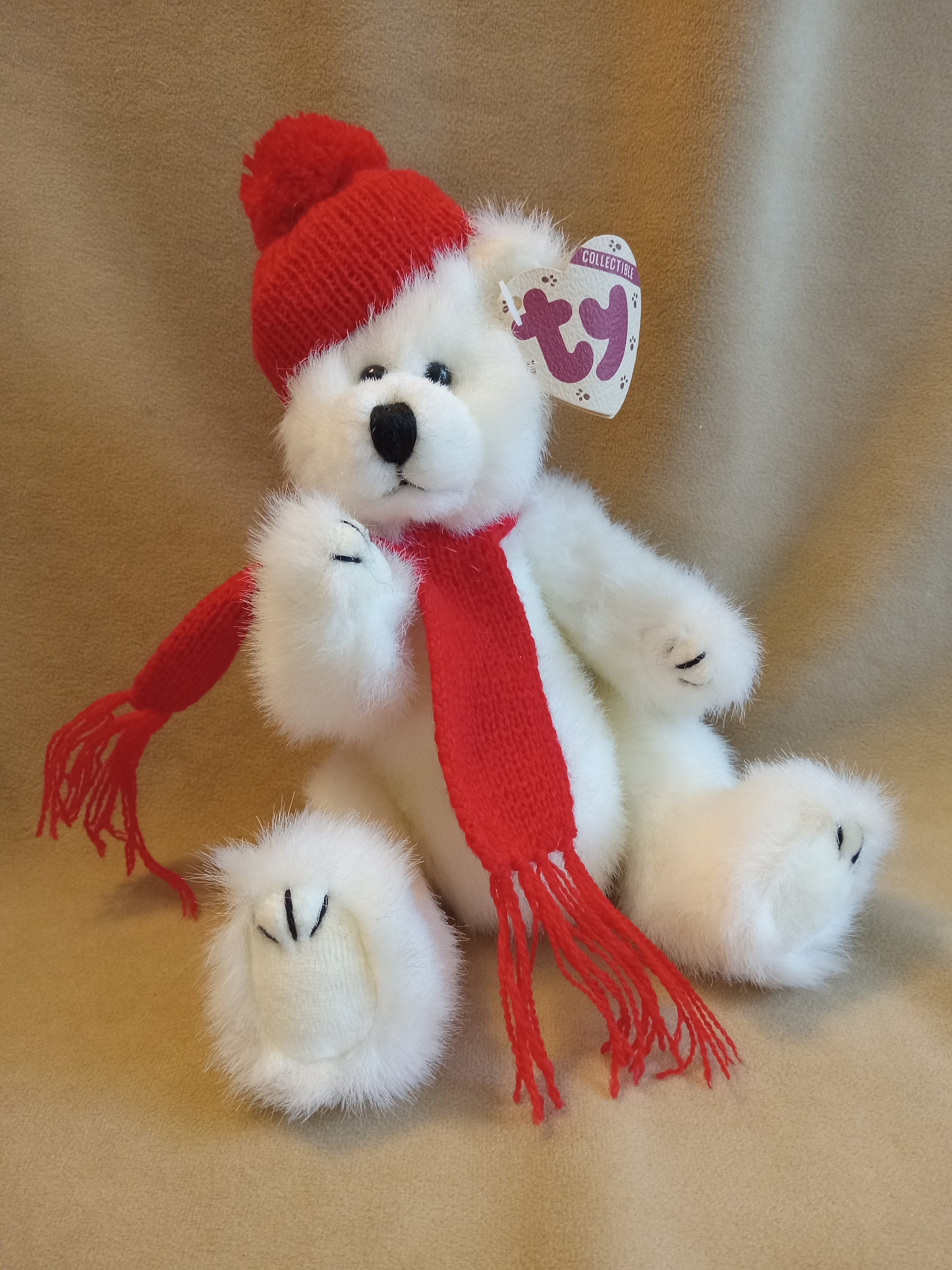Ty Beanie Baby Peppermint 1993 with TY Tag The Attic Treasure Collection Small Plush White Santa Bear Red Scarf Hat 10