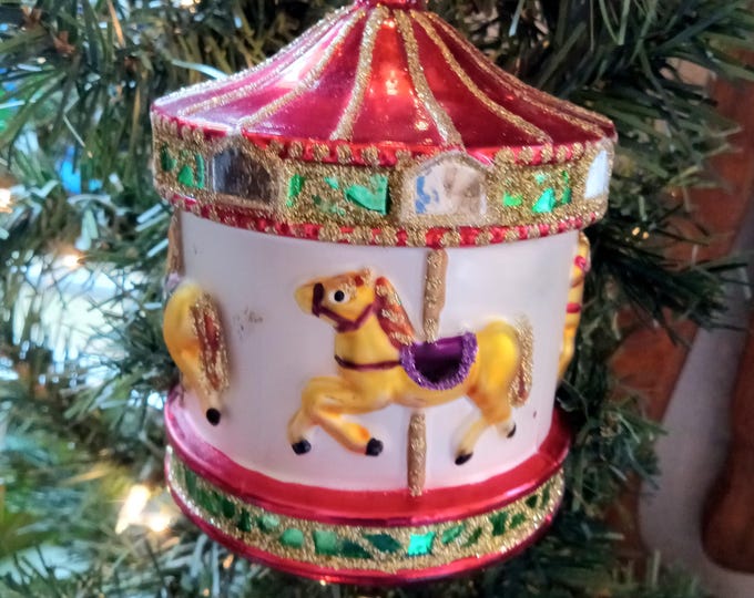 Vintage Large Silvered Glass 3D Carousel Christmas Tree Ornament With ...