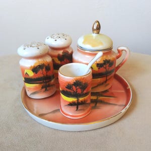 Asian Porcelain Condiments Tray Japan Salt, Pepper, Sugar / Mustard Jar,  Jam Jar Condiment Set With Serving Plate