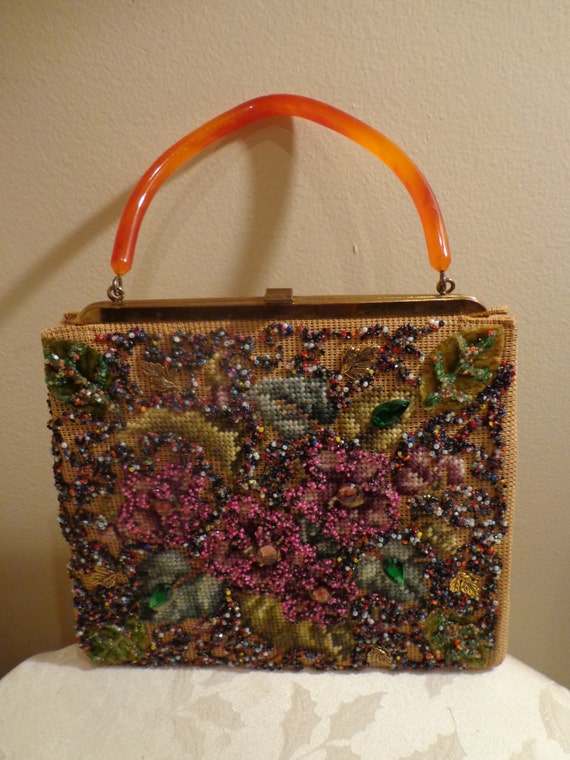 Vintage 1960s Soure New York Heavily Beaded Purse/