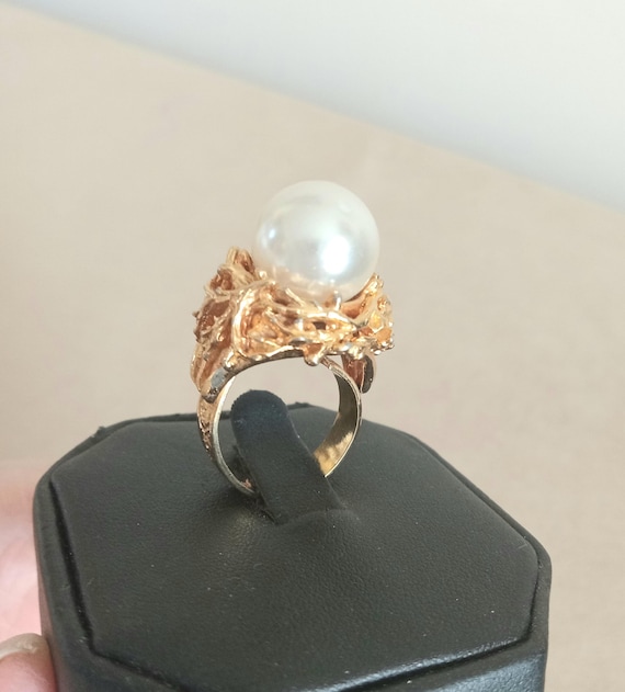 Ornate Gold Tone Statement Ring: Adjustable Faux … - image 4