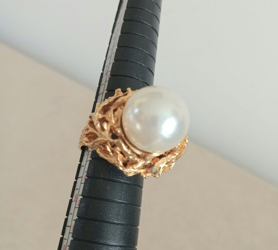 Ornate Gold Tone Statement Ring: Adjustable Faux … - image 6