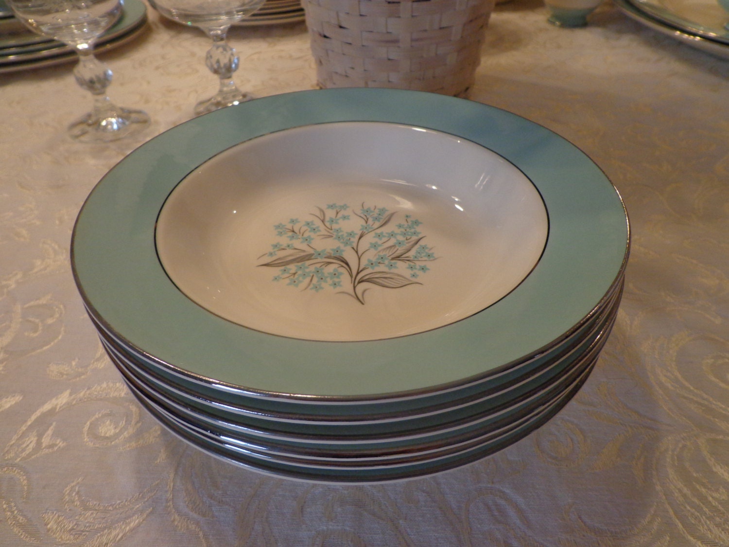 Set of 6 Homer Laughlin Sevron Dinnerware Blue Lace Pattern Etsy