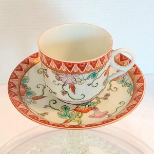Vintage Asian Teacup and Saucer Set: Floral Hand Painting