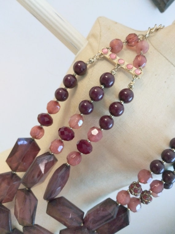 NY purple Lucite Multi Strand Beads Necklace. 24 … - image 4