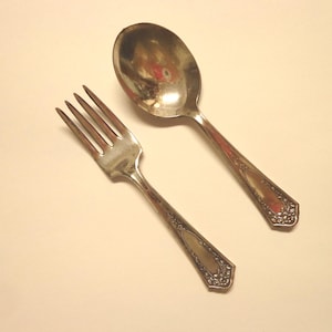 Silver Baby Fork and Spoon Set, Bride Silver Plate Baby Fork and Spoon 1920s