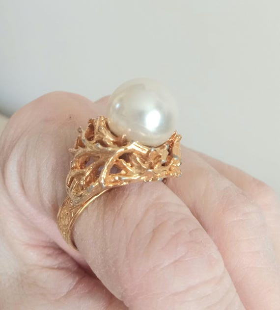 Ornate Gold Tone Statement Ring: Adjustable Faux … - image 2