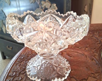 Antique Cut Glass Candy Dish: ABP Pinwheel Pedestal Bowl