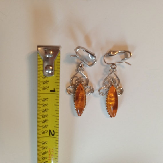 Amber Tone Marquis Dangle Lever Back Earrings Orn… - image 8
