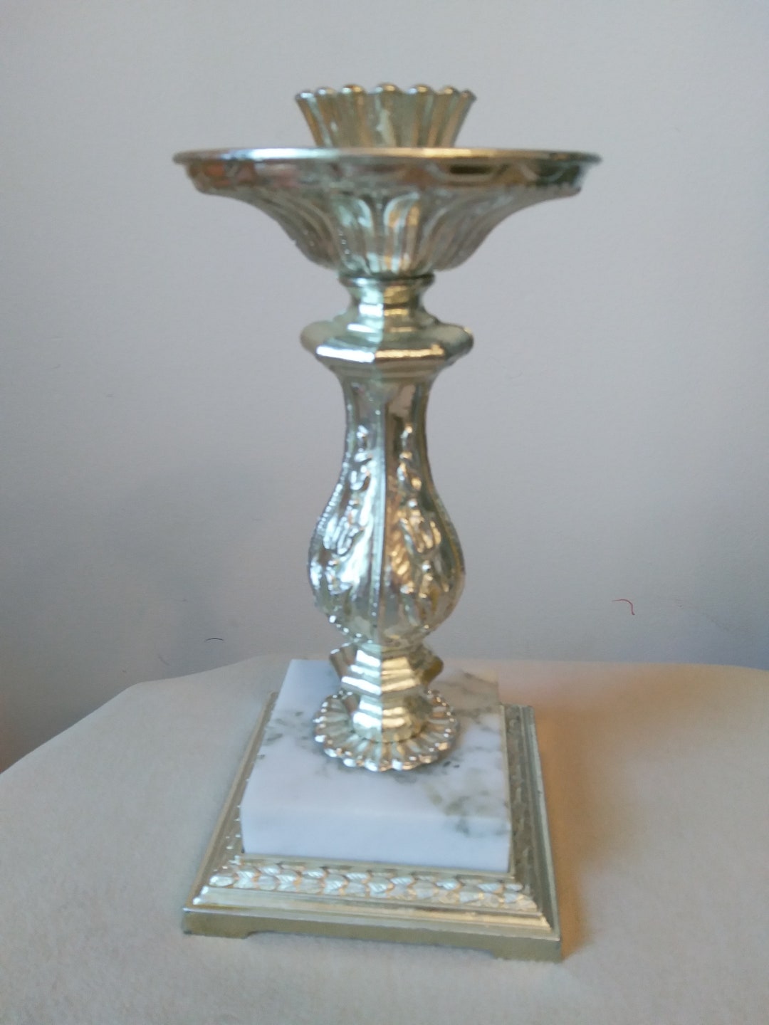 Vintage Marble Base Candle Holder Italy Ornate Repousse Silver Etsy