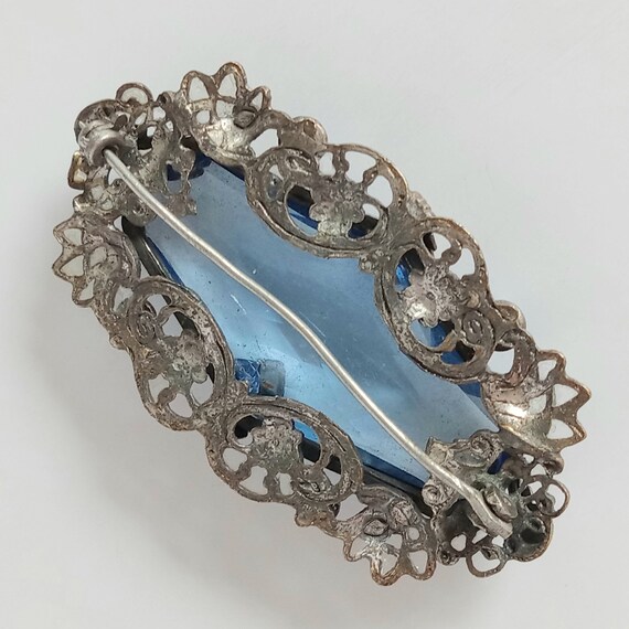 Antique Blue Glass Beaded Brooch, Vintage Blue Gl… - image 6