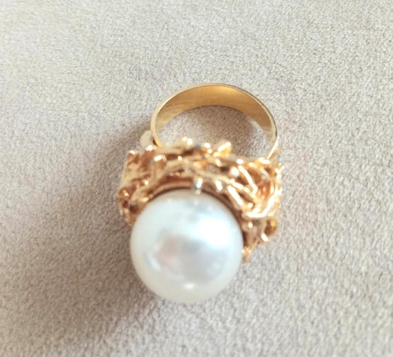 Ornate Gold Tone Statement Ring: Adjustable Faux … - image 7