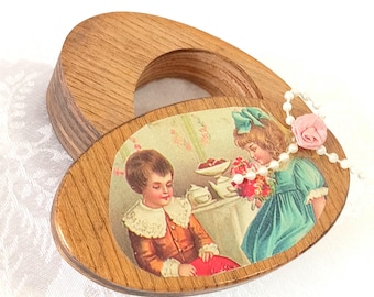 Victorian Decoupage Wood Secret Treasure Box with Rose & Pearls