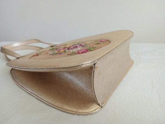 Vintage Large Handbag Gold Metalic Lame Needlepoi… - image 10