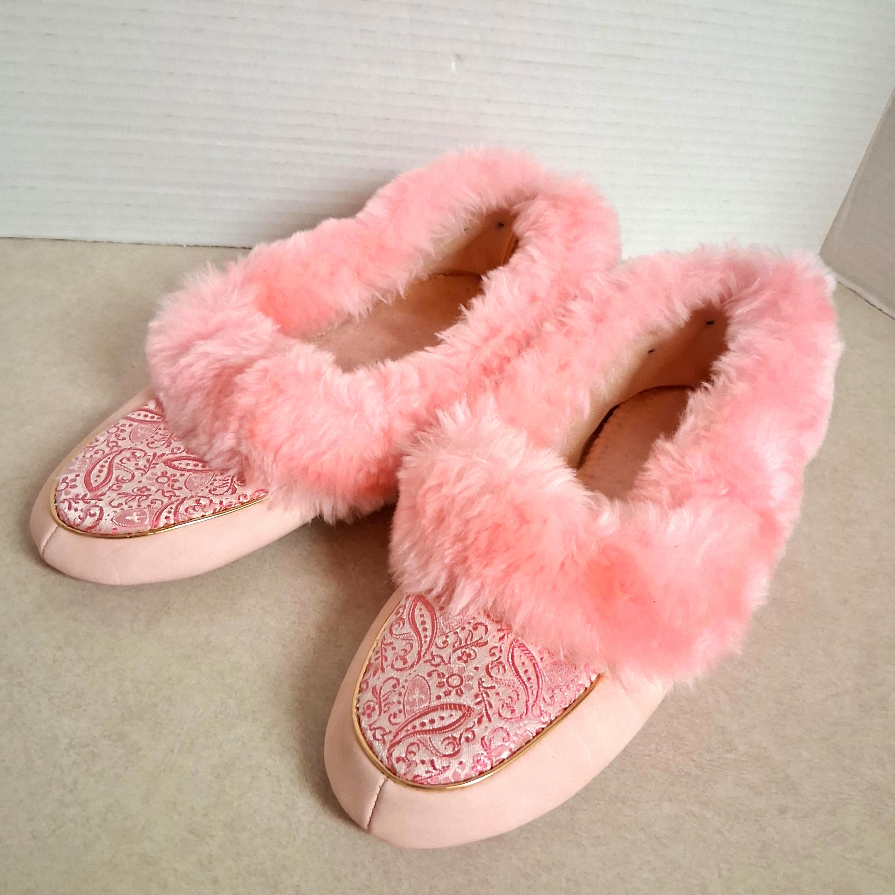 Korean Vintage Style Fluffy Slippers Black Satin Marabou Feather