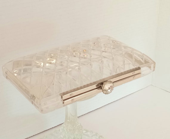 Vintage 1950’s Clear Lucite Clutch Purse Pave Dia… - image 4