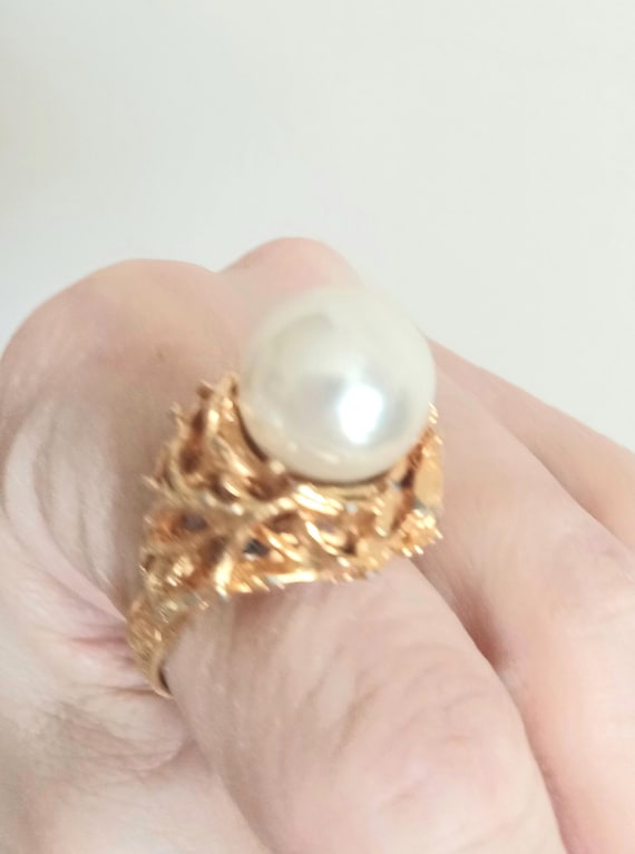 Ornate Gold Tone Statement Ring: Adjustable Faux … - image 5