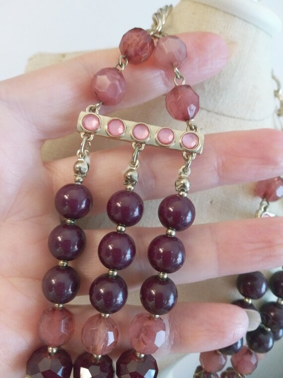 NY purple Lucite Multi Strand Beads Necklace. 24 … - image 5