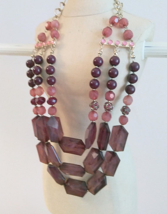 NY purple Lucite Multi Strand Beads Necklace. 24 … - image 1