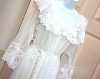 Peignoir de novia blanco sin decoración, de gasa blanca 100% nailon, conjunto de camisón de novia talla 8/10