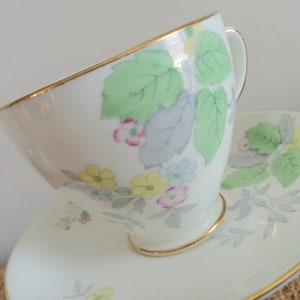Simpson Smith Old Royal Bone China Teacup and Saucer Set Pastel Floral and Leaves Made in England