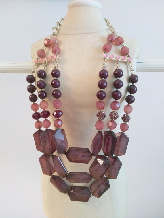 NY purple Lucite Multi Strand Beads Necklace. 24 … - image 3