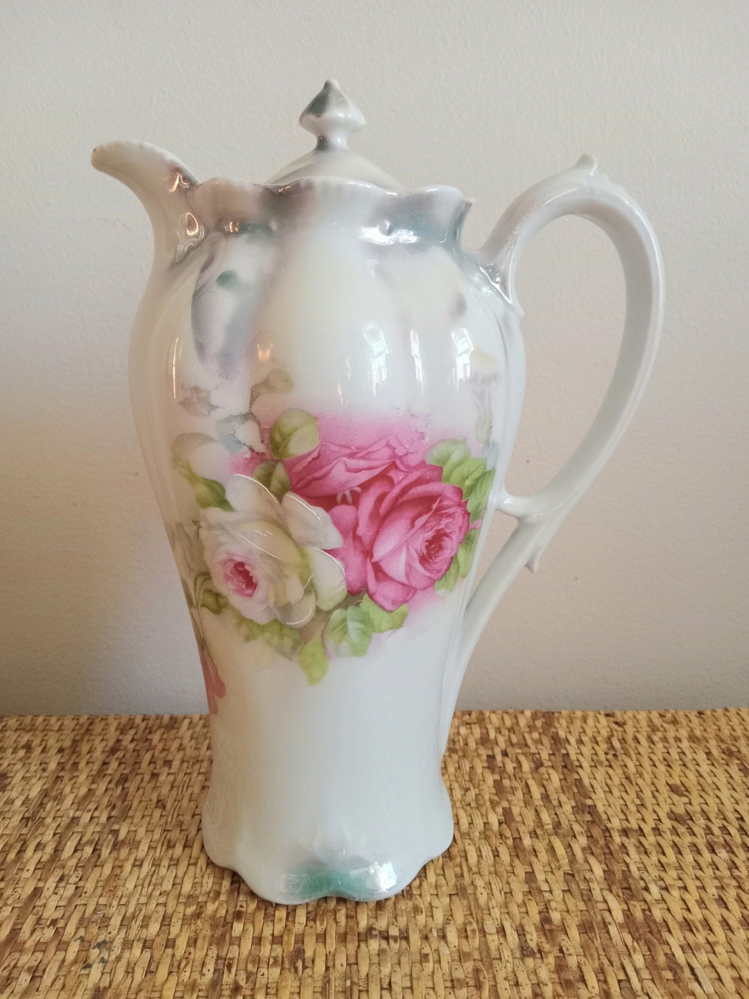 Antique German Chocolate Pot Large Cabbage Roses 9 1/2 Etsy