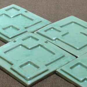 4" Prairie Tile 3D Geometric tiles set of 4, spring green matte glaze. Kitchen, fireplace or bath