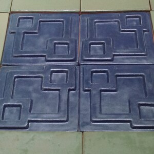 4" 3D Geometric tiles set of 4, Prairie style, Stormy blue  matte glaze. Kitchen, fireplace or bath