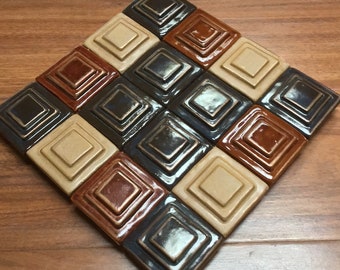 Tile Wall Hanging Decor with espresso, rust and ocher