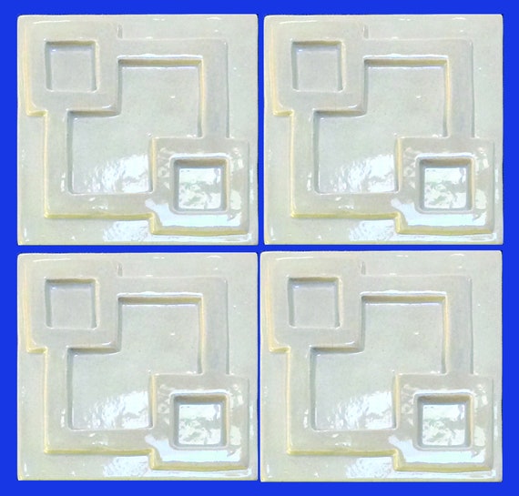 4 3d Geometric Tiles Set Of 4 Prairie Style Oyster Etsy