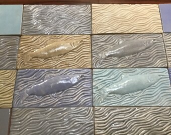 Set of 4 pastel Salmon  3"x 6" tile for fireplace kitchen or bath