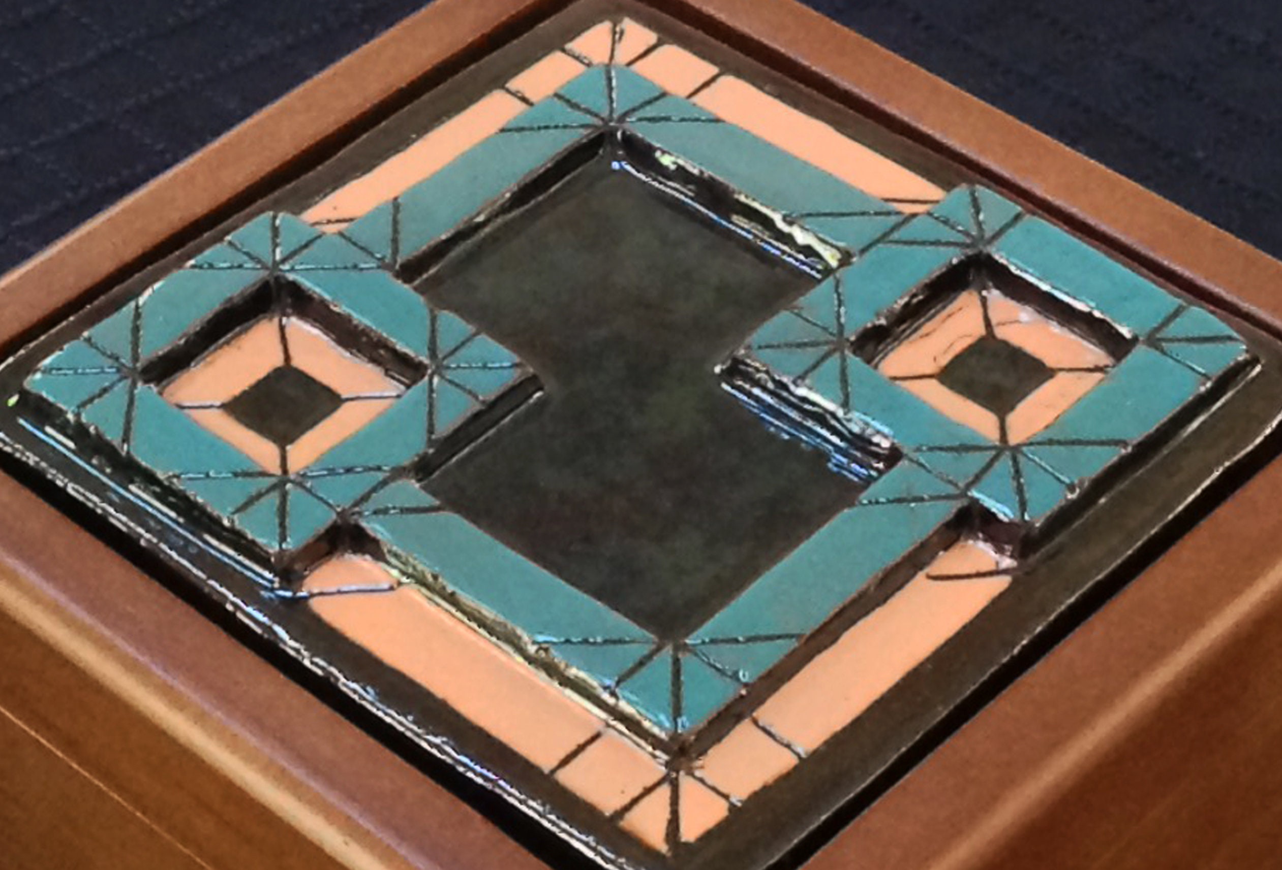 Tile Topped Box, Small Treasure Box, Dark Brass, Turquoise & Peach ...