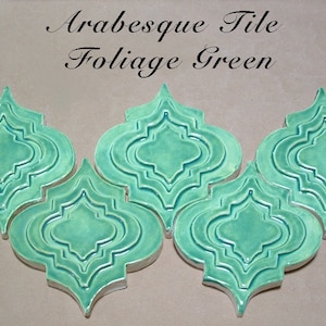 Arabesque Tile, Spanish Colonial style1 square foot foliage Green, handmade tile, for fireplace, kitchen or bath