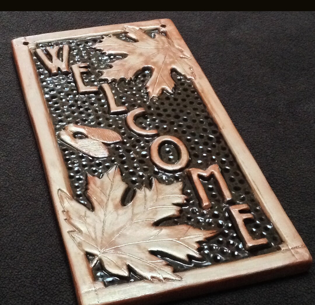 Tile Welcome Sign, Maple Leaf, Wedding Gift. Metallic Copper and Dark ...
