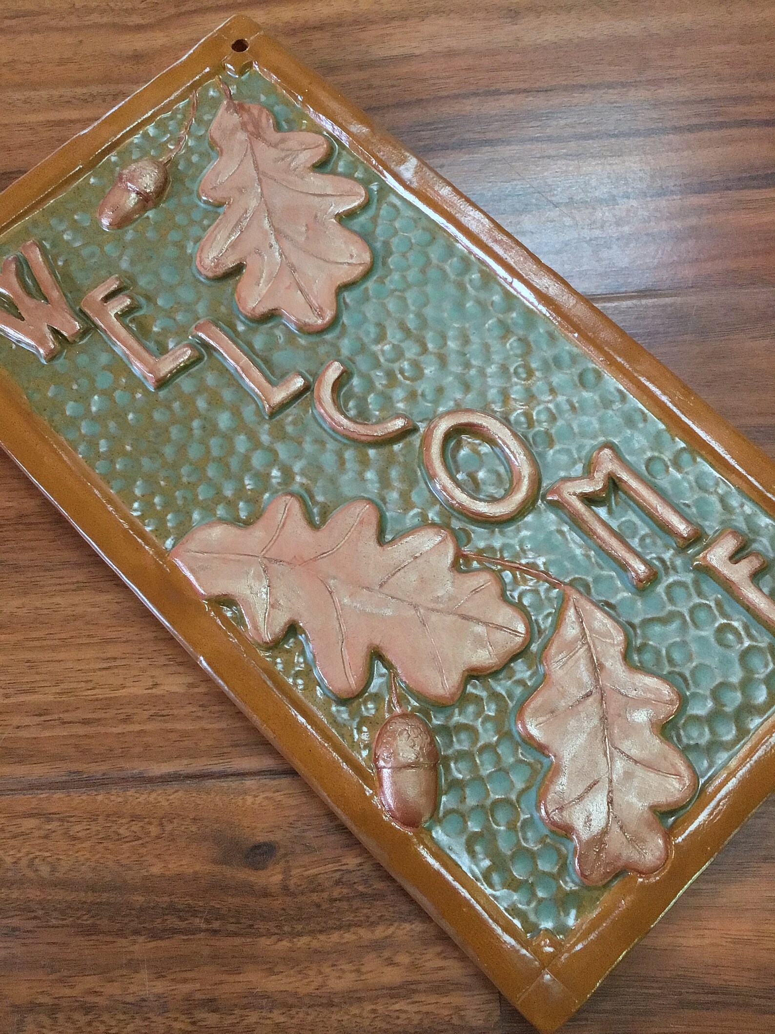 Tile Welcome Sign Oak Leaves Acorn Craftsman Vertical Tile - Etsy