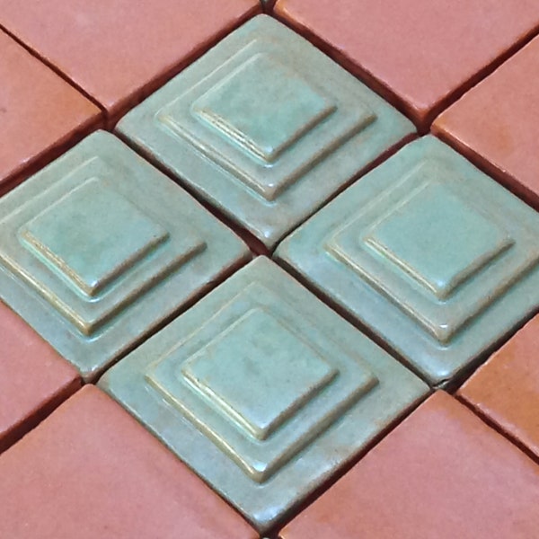 2 inch pyramid tile, set of 4. Spring green,