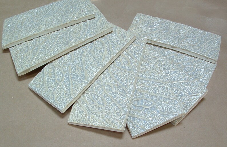 handmade tile for fireplace kitchen or bath roots design Mid-Century Modern 1 square foot Textured Subway Tile oyster shell glaze