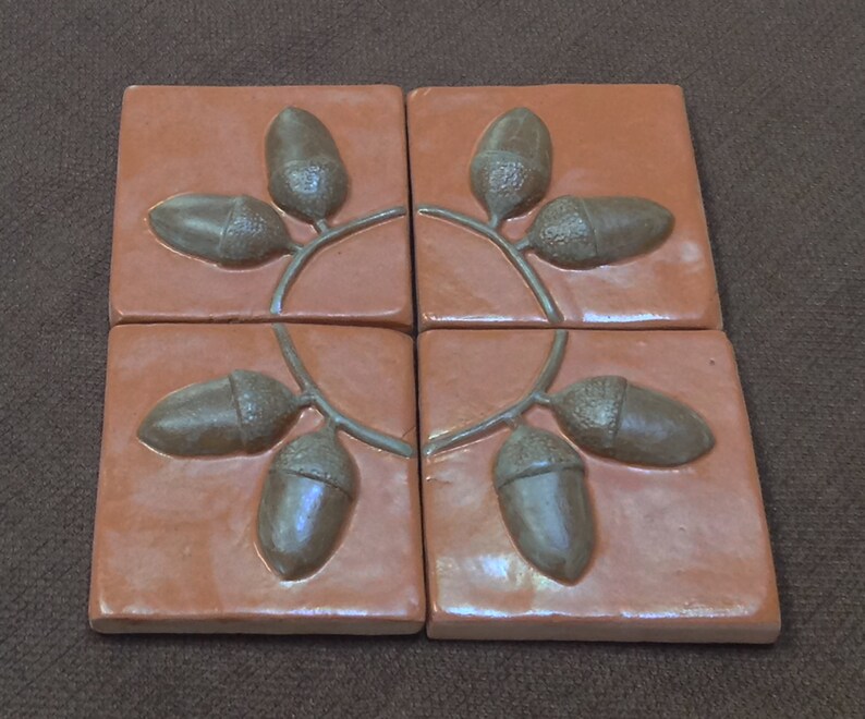 Set Of 3 3 Inch Acorn Tiles For Fireplace Kitchen And Bath Etsy